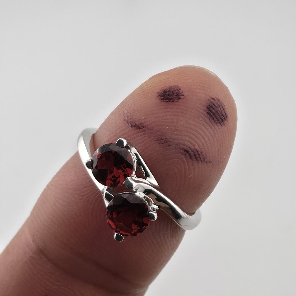 Sterling Silver Garnet Ring Two Stone Bypass Ring Minimalist Gemstone Ring Jewel